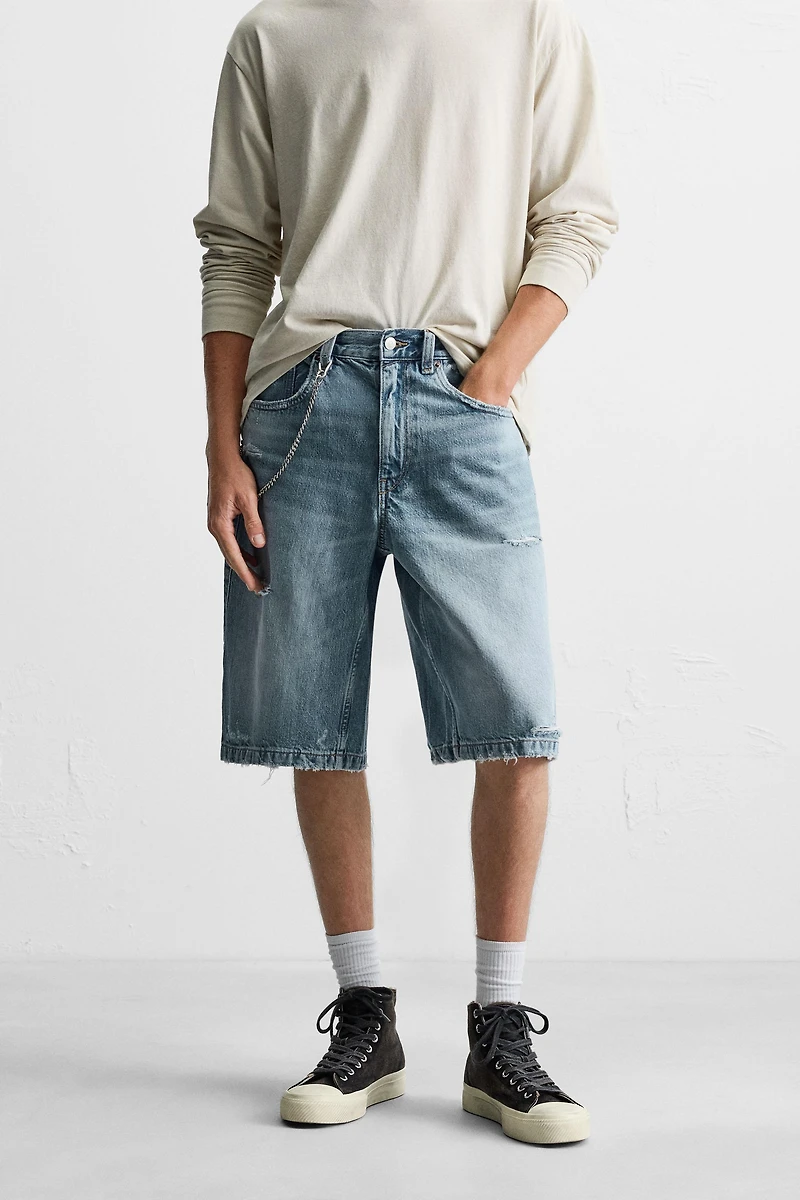 RIPPED BAGGY FIT DENIM SHORTS