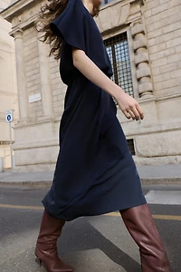 PIN TUCK DROP SLEEVE MIDI DRESS