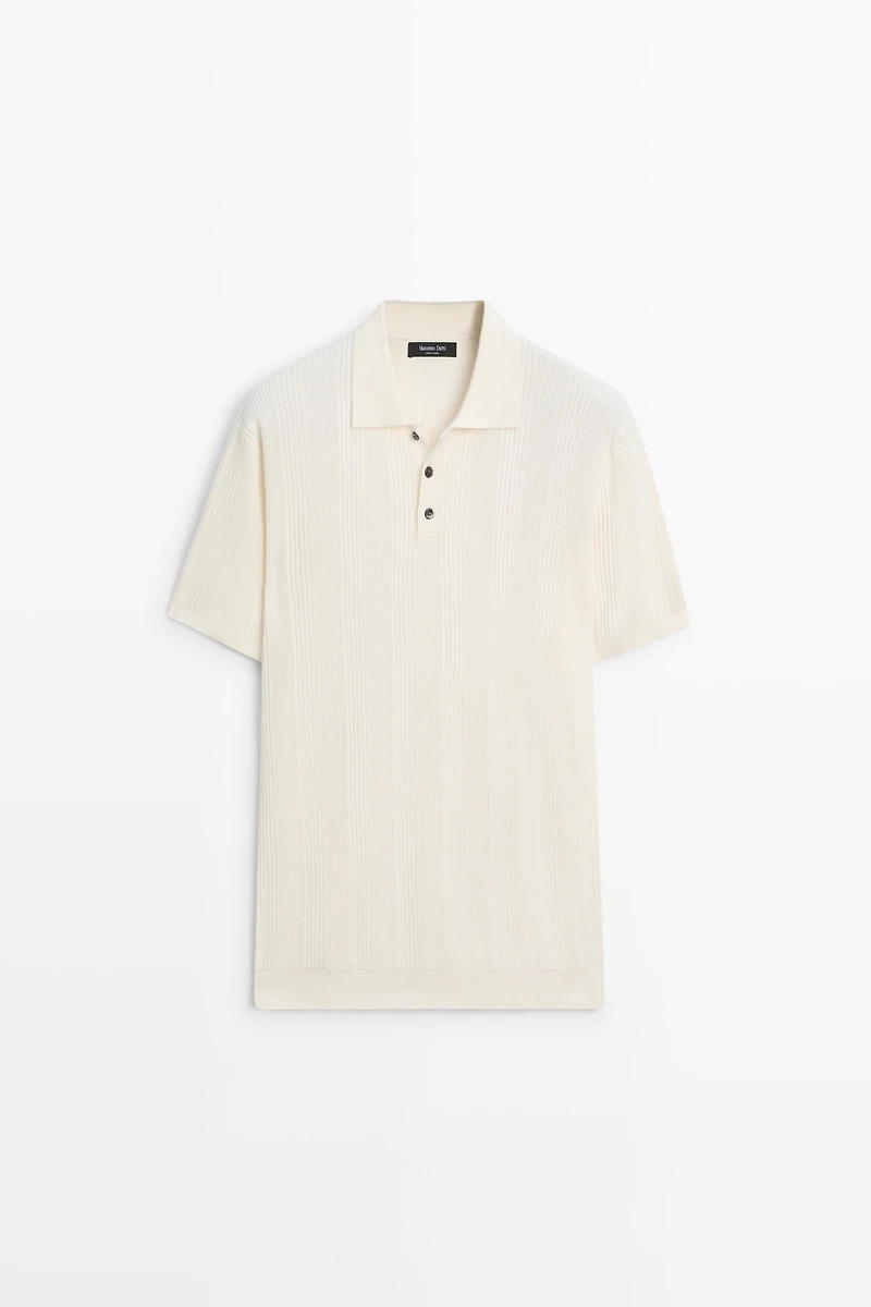 100% cotton textured striped knit polo shirt