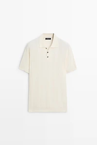 100% cotton textured striped knit polo shirt