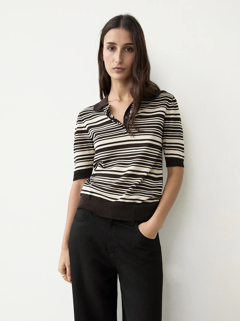 100% cotton striped knit polo shirt