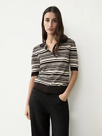100% cotton striped knit polo shirt