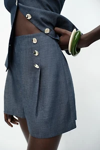 BERMUDA BOUTONS AVEC LIN