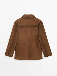 Suede leather blazer with pockets