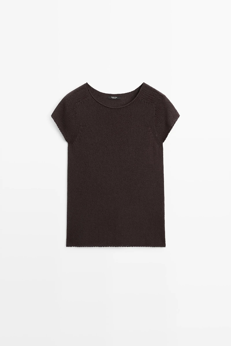 Pull en maille de coton mélangé à manches courtes