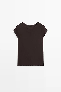 Pull en maille de coton mélangé à manches courtes