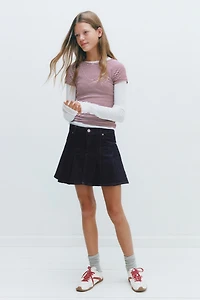 PLEATED DENIM SKIRT