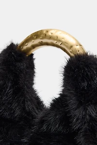 FAUX FUR HANDBAG WITH METAL HANDLE