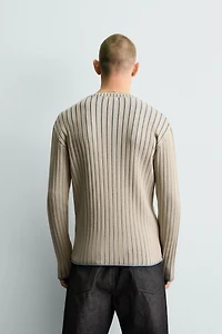 PRINTED TEXT RIBBED JUMPER