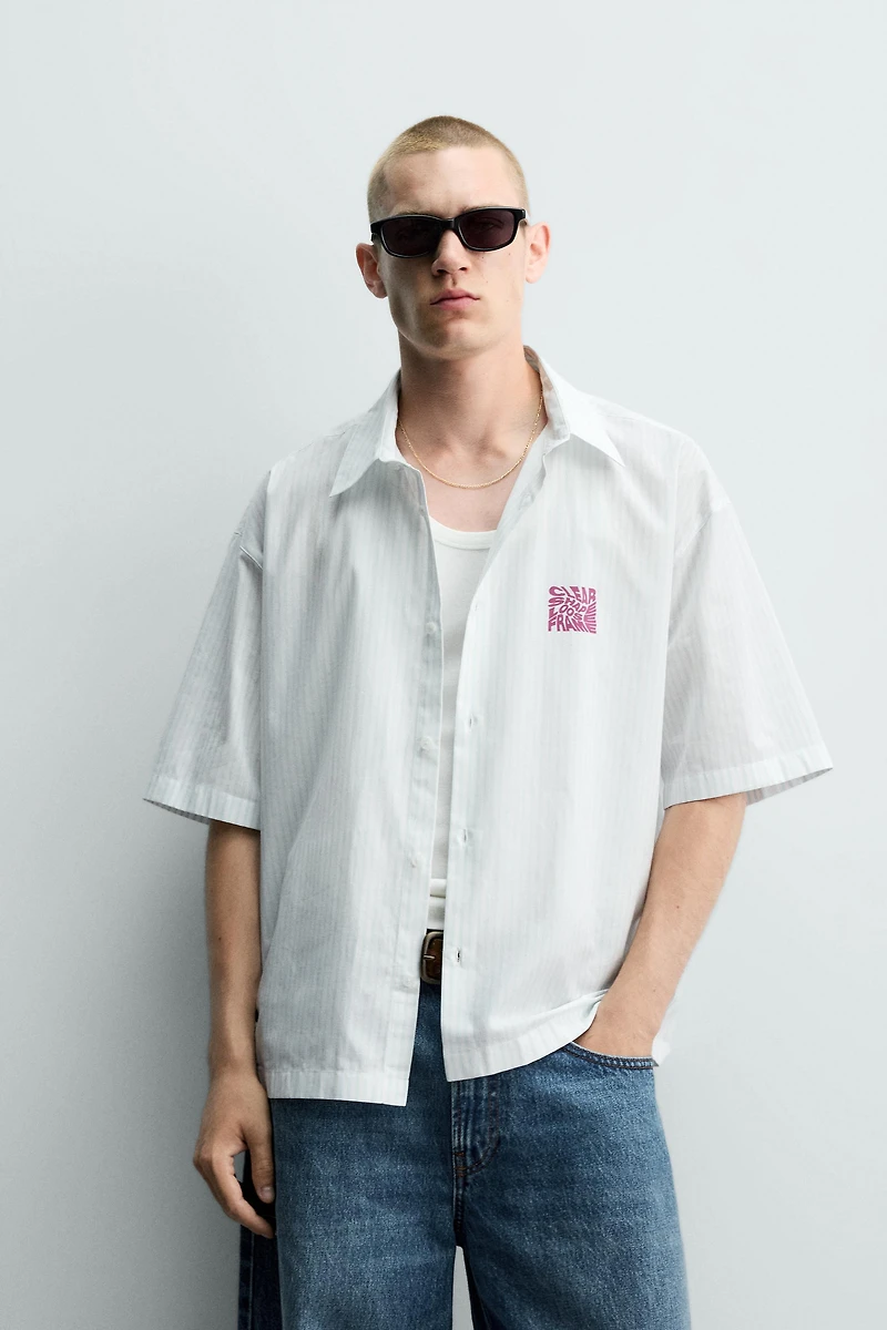 BOXY FIT TEXT PRINT SHIRT