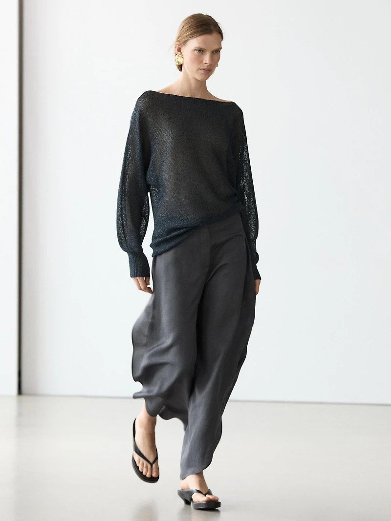 Flowing cotton blend knit sweater