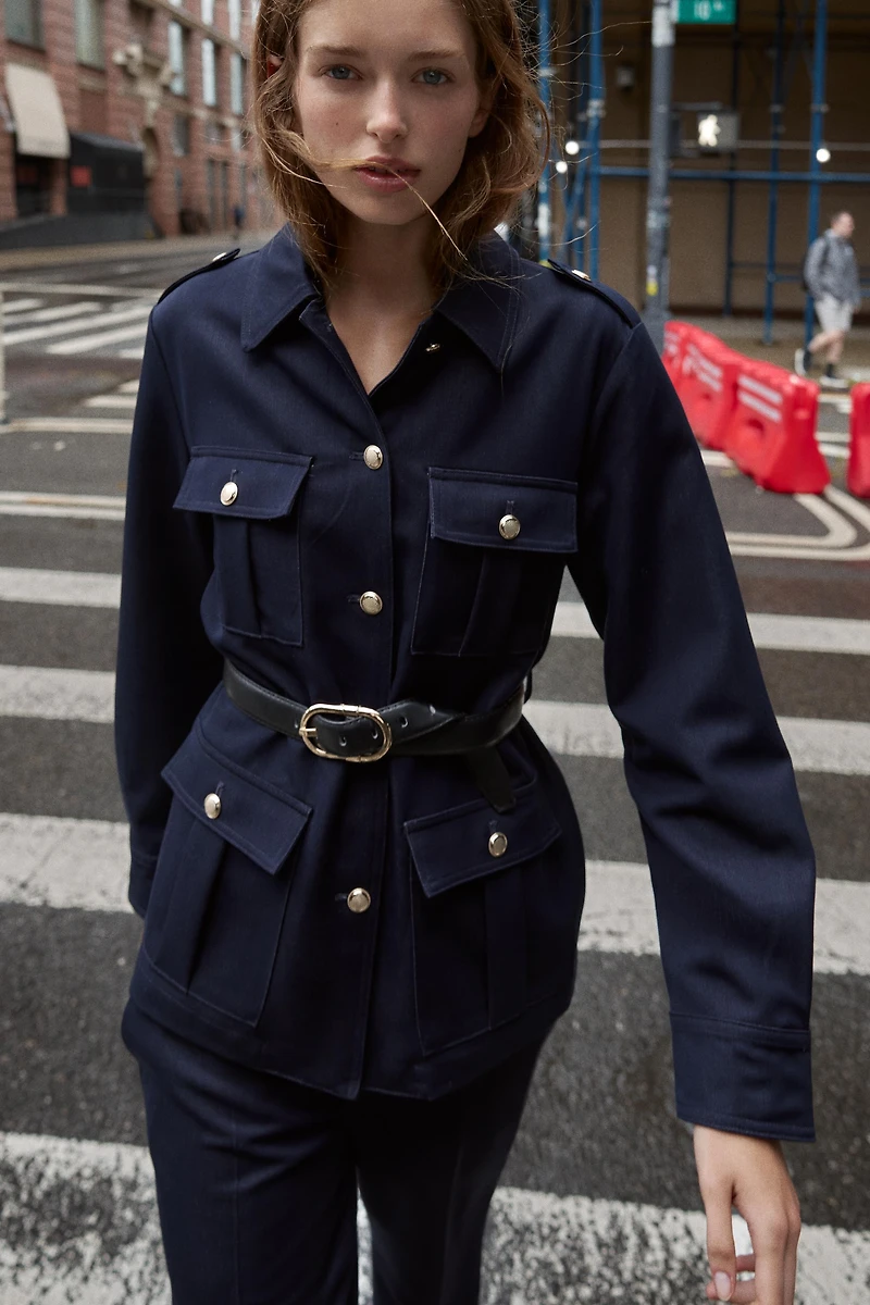 BELTED PATCH POCKET JACKET