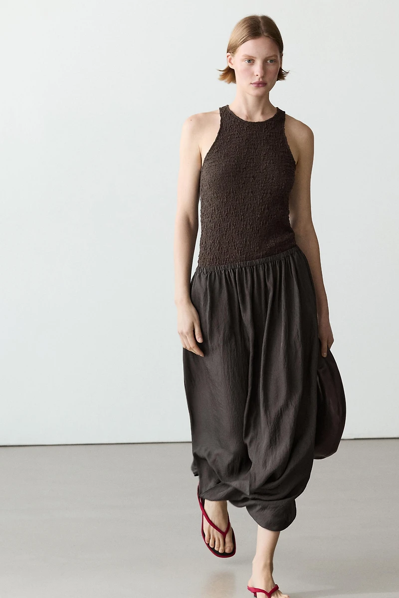 Jupe midi taille froncée
