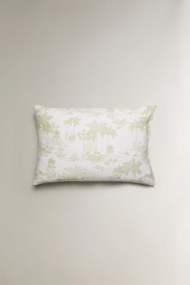 TOILE DE JOUY SATEEN PILLOWCASE WITH PALM TREES