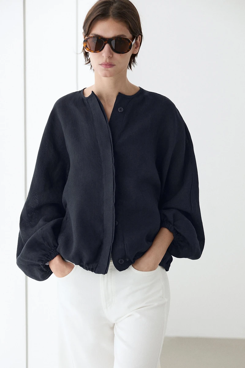 100% linen puff bomber jacket