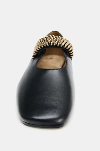 BALLERINE CUIR BANDE MÉTALLIQUE