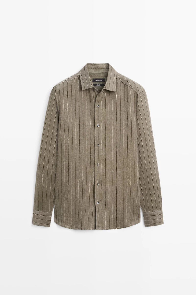 100% linen regular fit striped shirt
