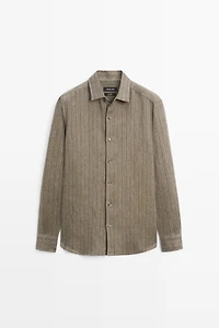 100% linen regular fit striped shirt