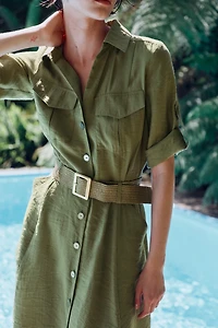 BELTED MIDI SHIRT DRESS