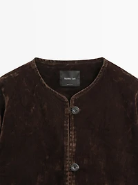 Short denim jacket with flocked finish