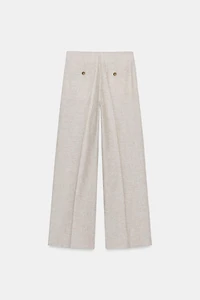 LINEN STRAIGHT FIT PLEATED PANTS