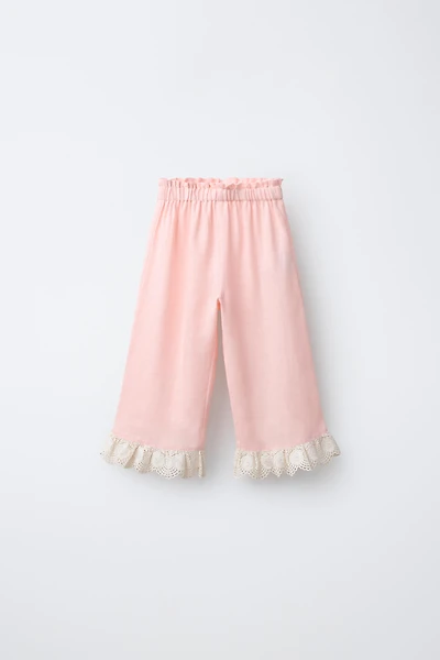100% LINEN LACE TRIM PANTS