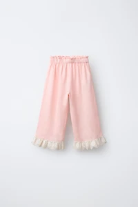 100% LINEN LACE TRIM PANTS