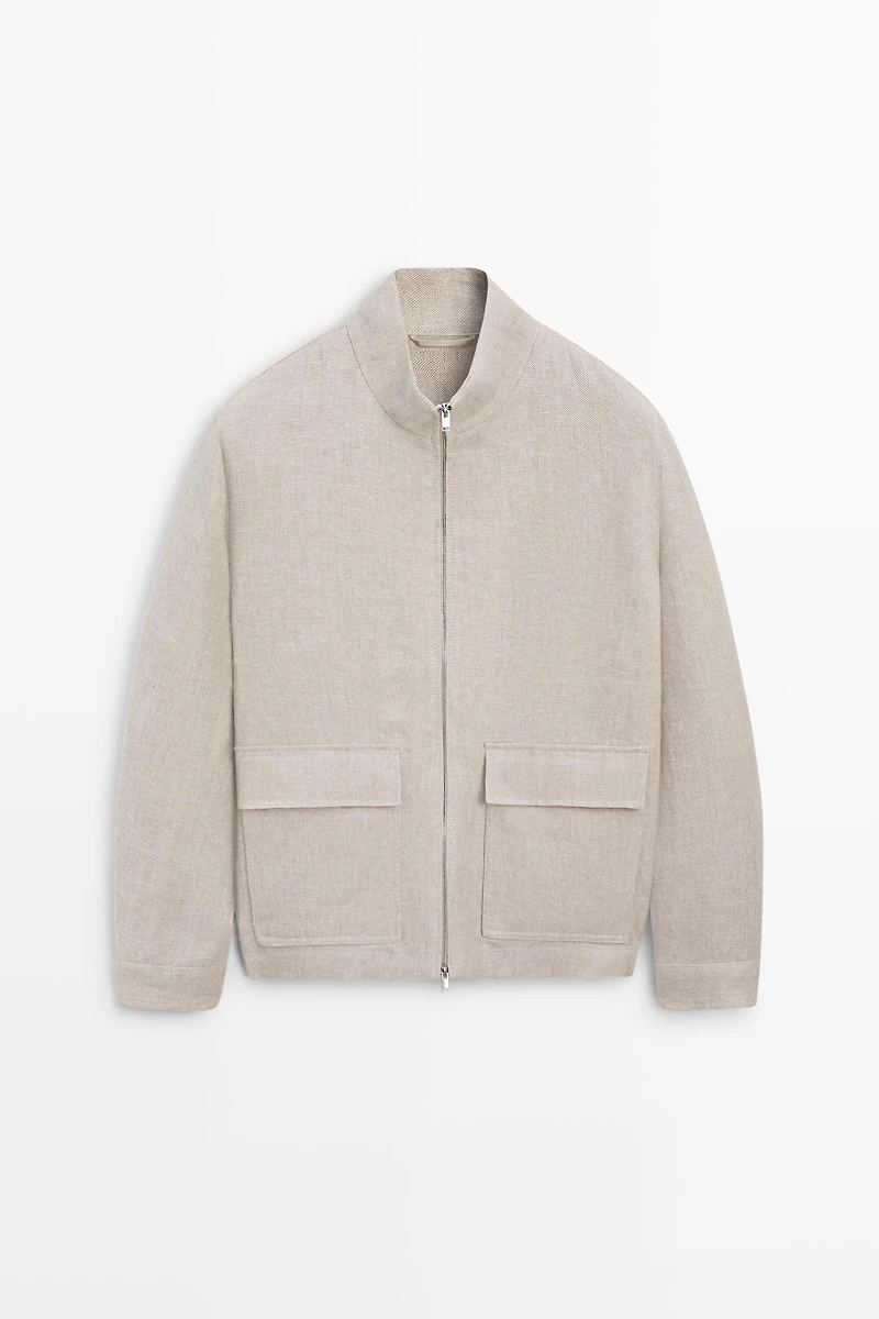 100% linen total look jacket with pockets