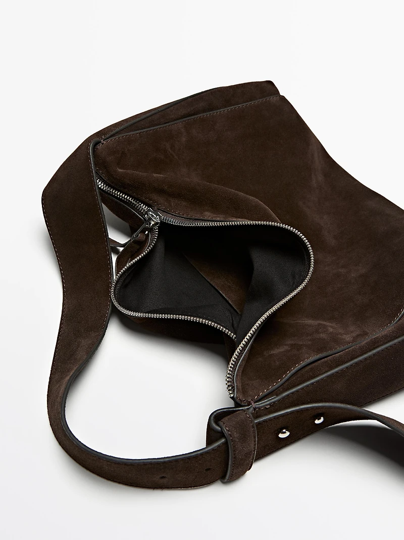 Grand sac porté épaule en croûte de cuir