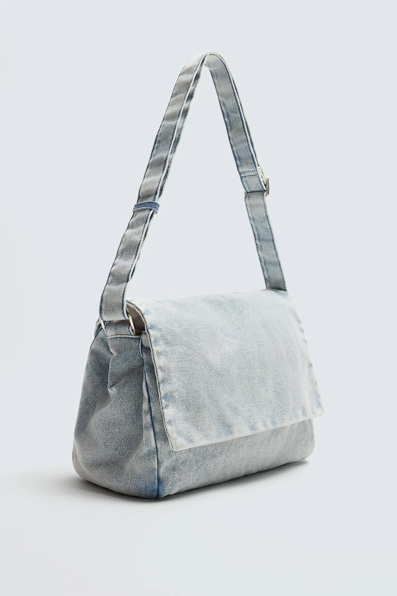 WASHED-EFFECT DENIM CROSSBODY BAG