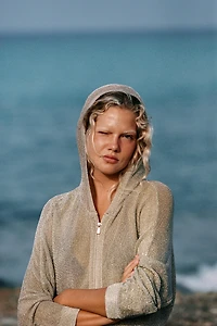 METALLIC KNIT HOODIE