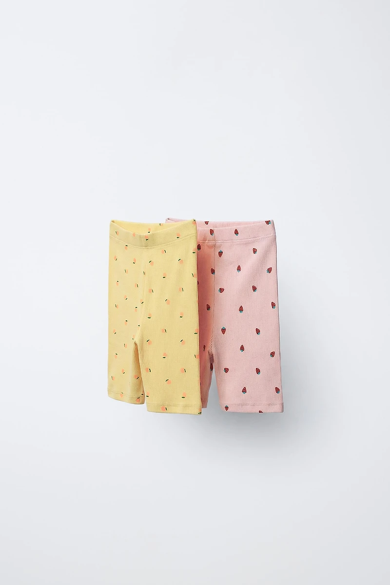 TWO-PACK RIB CYCLING LEGGINGS WITH LEMONS AND STRAWBERRIES