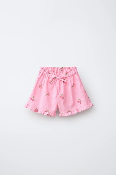 STRIPED EMBROIDERED FLOWER SHORTS
