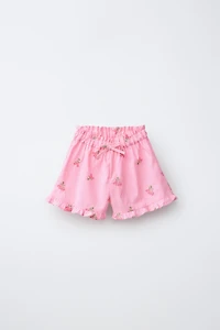 STRIPED EMBROIDERED FLOWER SHORTS