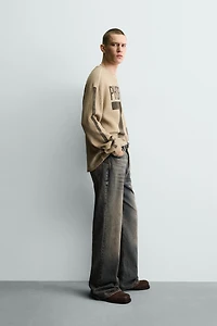 PRINTED WAFFLE WEAVE SWEATSHIRT