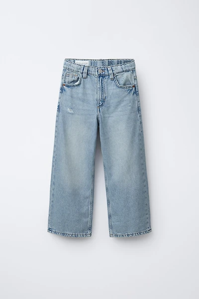EMBROIDERED TEXT WIDE LEG JEANS
