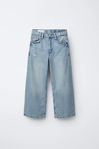 EMBROIDERED TEXT WIDE LEG JEANS