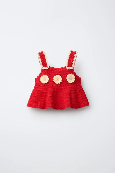 CROCHET KNIT FLORAL TOP