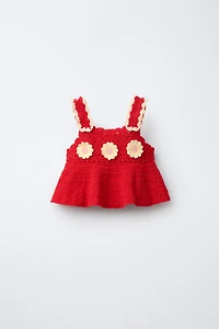 CROCHET KNIT FLORAL TOP