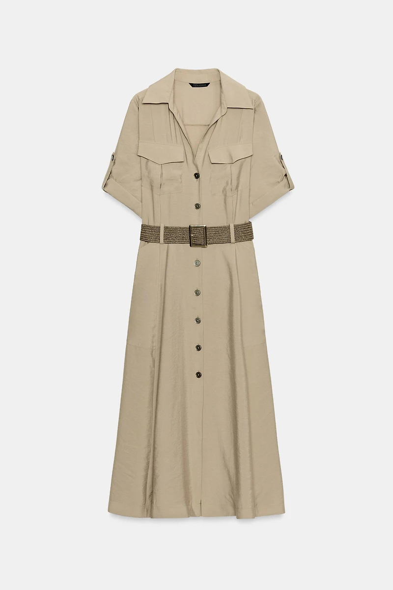 BELTED MIDI SHIRT DRESS
