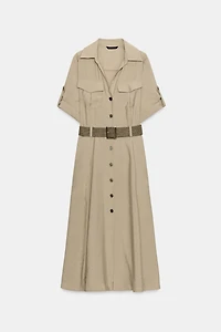 BELTED MIDI SHIRT DRESS