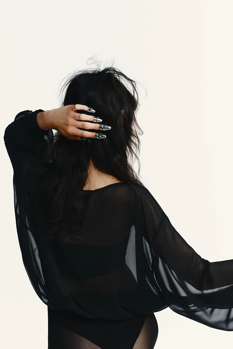 BODY SEMI-TRANSPARENT À MANCHES LONGUES