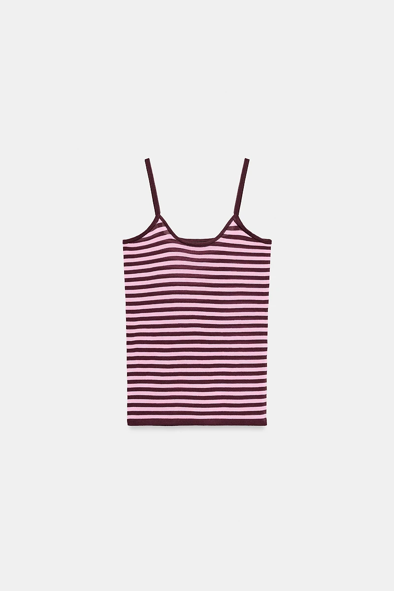 STRIPED KNIT STRAP TOP
