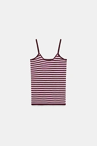 STRIPED KNIT STRAP TOP