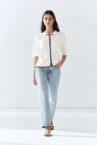 Cardigan en maille à manches courtes avec détails contrastants