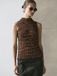 Top à encolure américaine en maille chinée