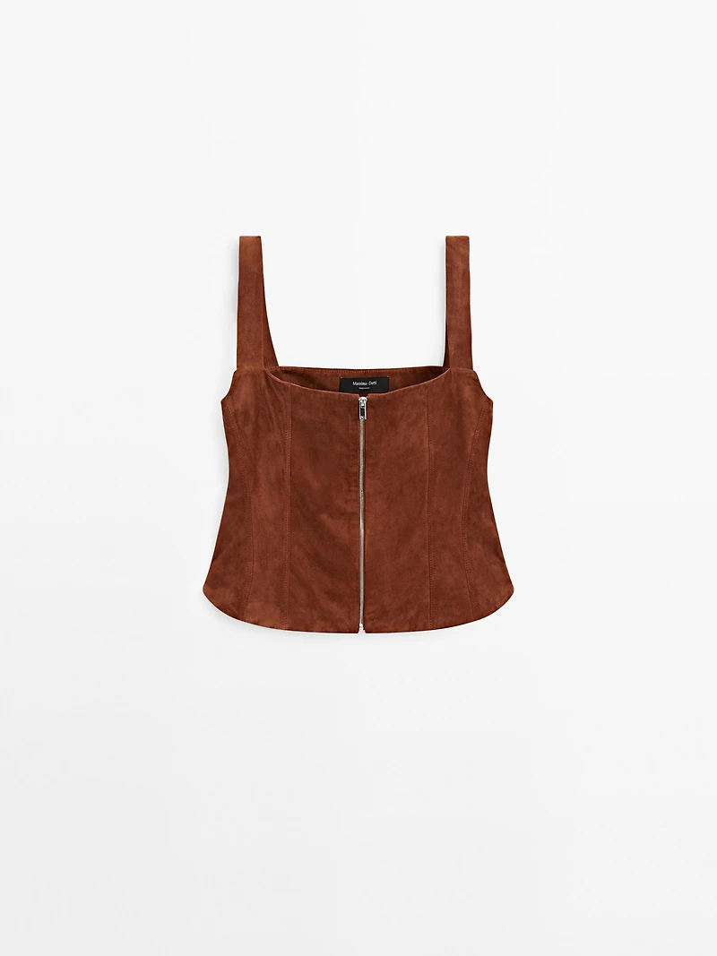 Suede leather top with zip