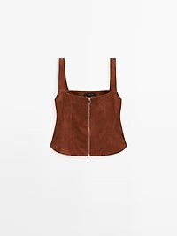 Suede leather top with zip
