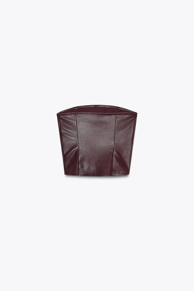 STUDDED FAUX LEATHER BANDEAU TOP