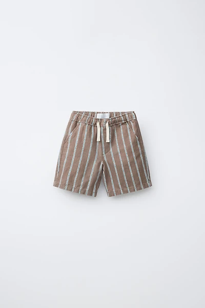 STRIPED COTTON AND LINEN SHORTS